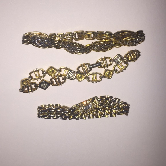 Vintage UK 80s Gold 3 Bracelet Set / Watchbands - Picture 8 of 10